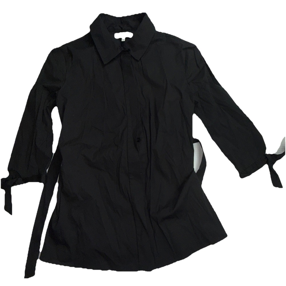 Milly Womens 3/4 Long Sleeve Button Down Shirt Blouse Black Size M Ribbon Belt